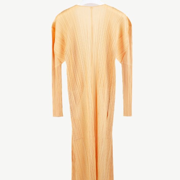 Issey Miyake Pleats Please Light Orange Pleated Long Open-Front Cardigan - Picture 2 of 8